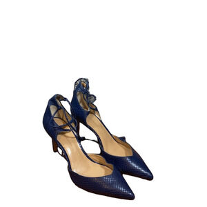 Banana Republic Women Blue Leather Pointed Toe Stiletto Heels Tassel Lace Up 6